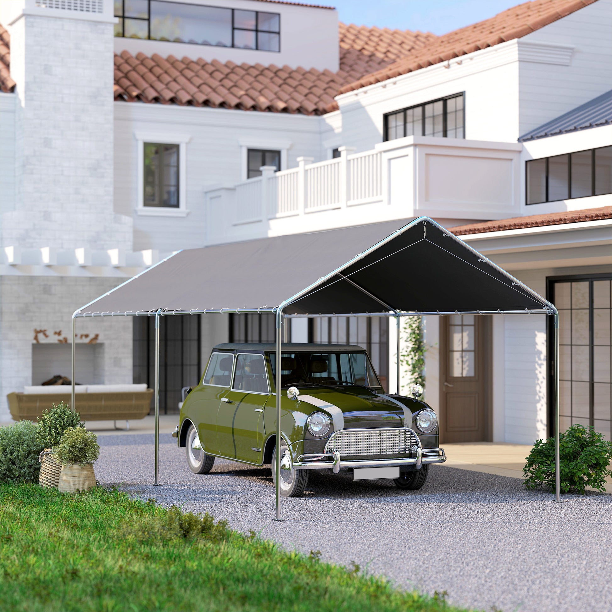 Outsunny Cochera Exterior 3x6m Con Toldo De Tela Pe Y Marco De Acero Galvanizado_3
