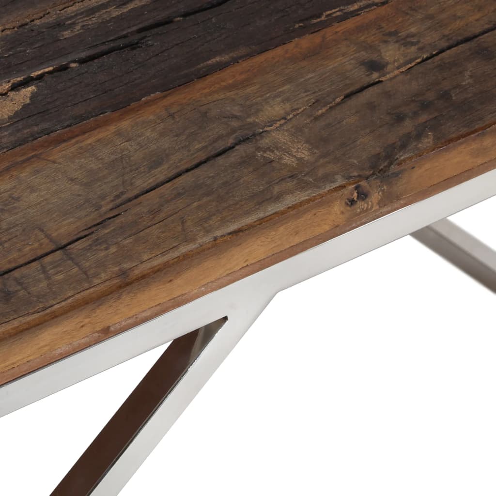 Mesa De Centro Acero Inoxidable Madera Maciza Traviesa Plateado_3