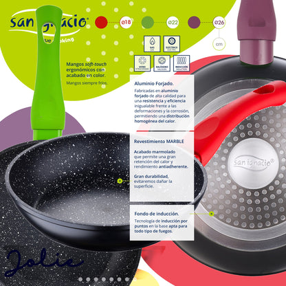 Bateria De Cocina 7 Piezas Magefesa Kenia De Acero Vitrificado Con Juego De Sartenes (18/22/26 Cm) San Ignacio Jolie De Aluminio Forjado_4