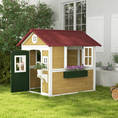 Outsunny Casa De Jardín Infantil Con Jardineras 114x126,4x135 Cm Natural_1
