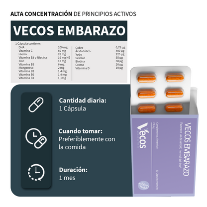 Vecos Embarazo Vecos 30 Cápsulas | Desarrollo Del Bebé | Dha + Folato + Yodo_2