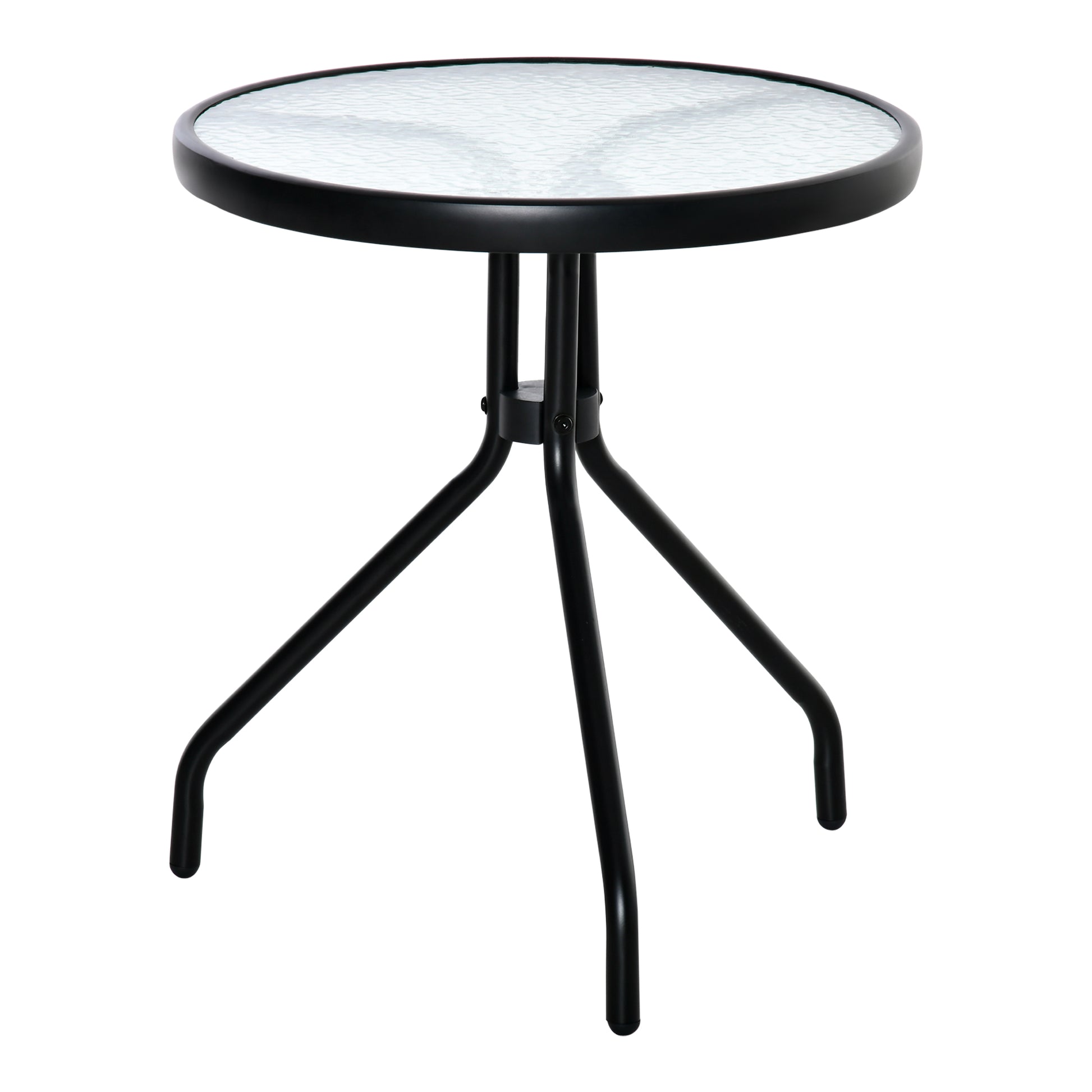Outsunny Mesa Jardín Redonda Con Tablero De Cristal Para Terraza Ø50x55 Cm Negro_0