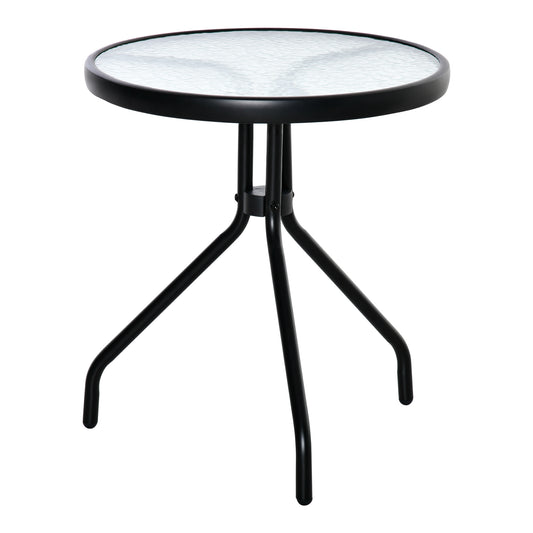 Outsunny Mesa Jardín Redonda Con Tablero De Cristal Para Terraza Ø50x55 Cm Negro_0