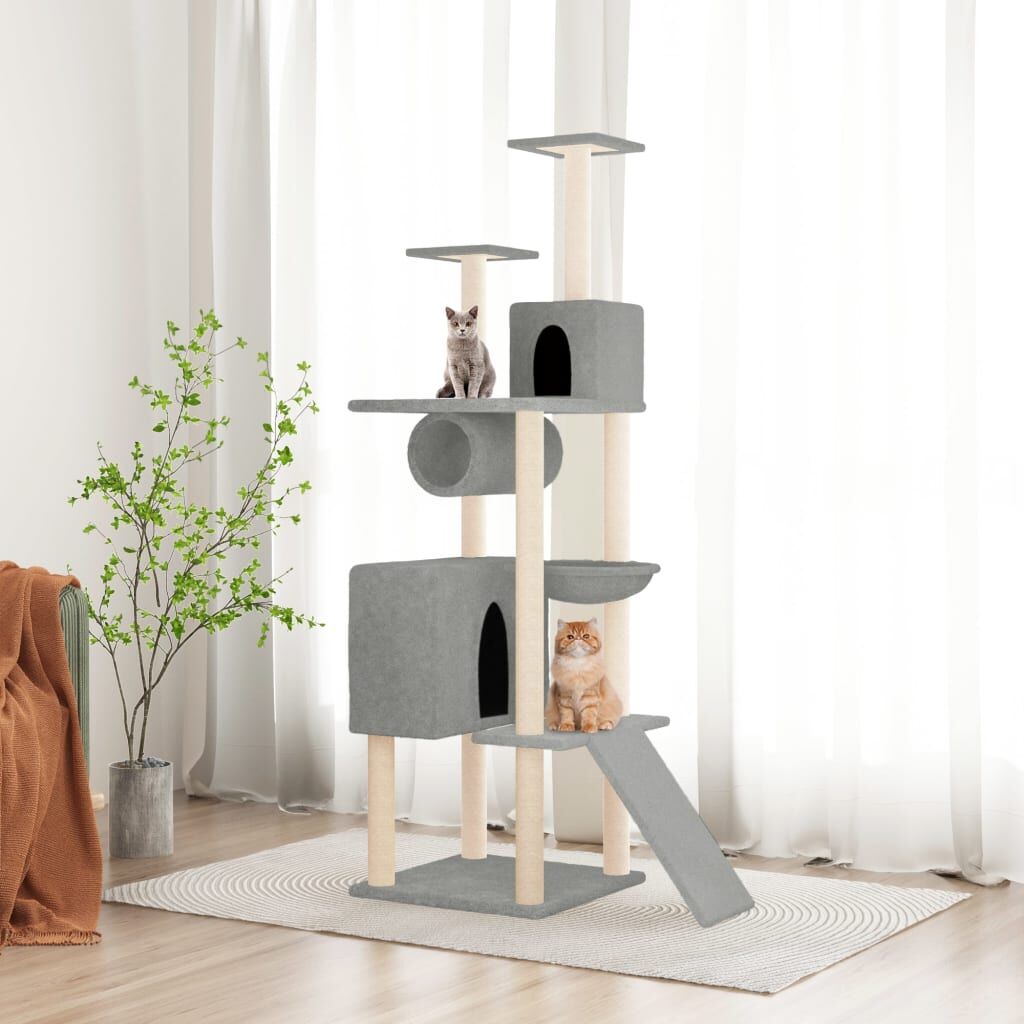 Vidaxl Rascador Para Gatos Con Postes De Sisal Gris Claro 168 Cm_1
