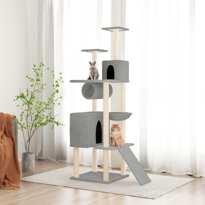 Vidaxl Rascador Para Gatos Con Postes De Sisal Gris Claro 168 Cm_1
