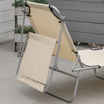 Outsunny Tumbona De Jardín Plegable Con Toldo Desmontable 187x58x36cm Beige_3
