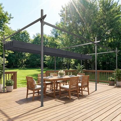Outsunny Pérgola De Jardín 6x3 M Con Techo Retráctil Upf30+ Gris Oscuro_4