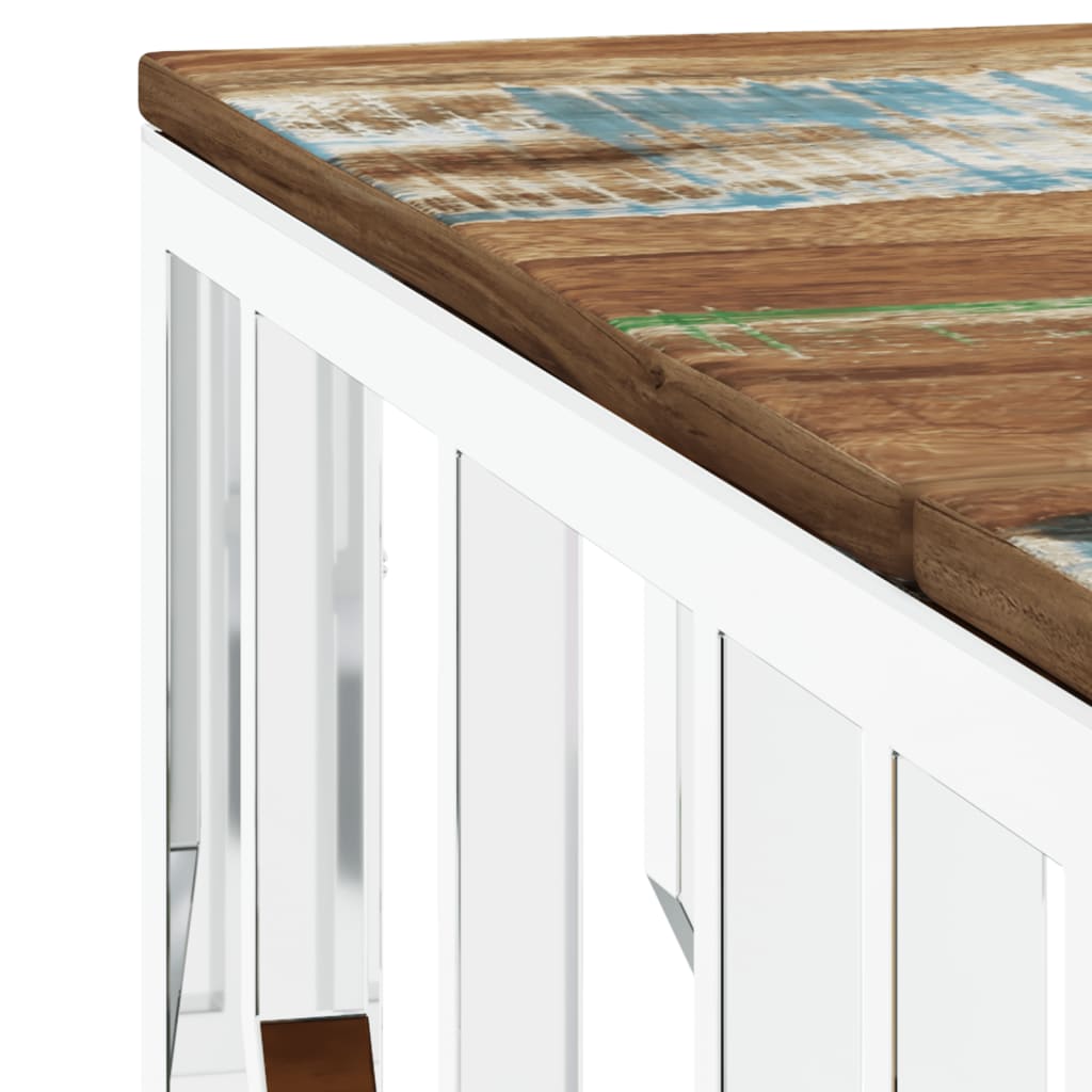 Mesa De Centro Acero Inoxidable Y Madera Reciclada Plateada_3