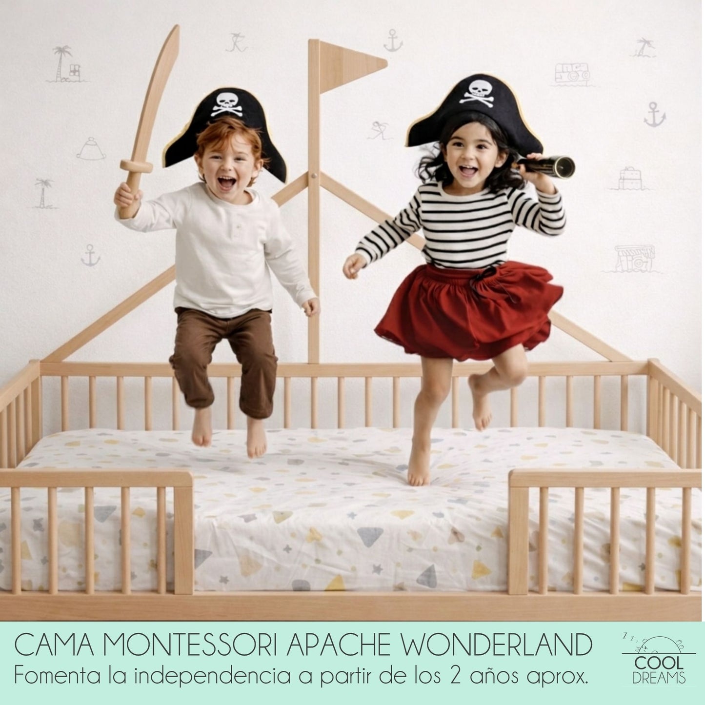 Cama Montessori Apache 140×70 Cm, Madera De Haya Con Colchón Morfeo Y Funda Impermeable, Color Natural_1