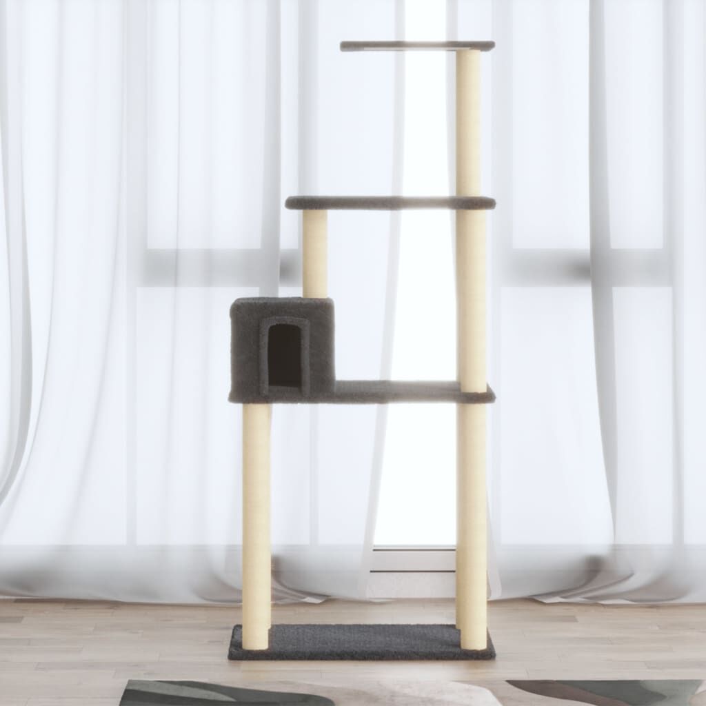 Vidaxl Rascador Para Gatos Con Postes De Sisal Gris Oscuro 147 Cm_1