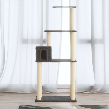 Vidaxl Rascador Para Gatos Con Postes De Sisal Gris Oscuro 147 Cm_1