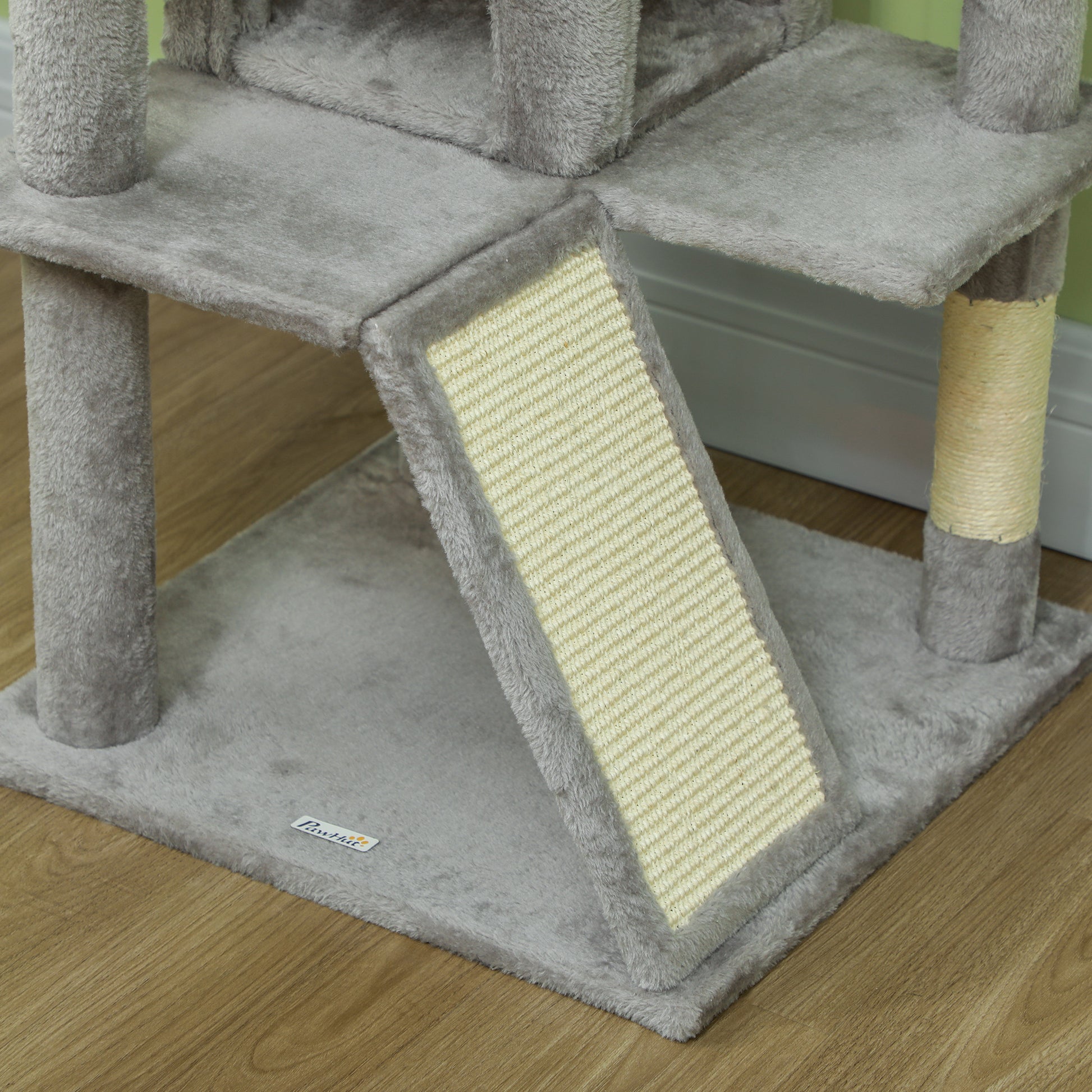 Pawhut Rascador Para Gatos Altura 138 Cm Con Postes De Sisal Hamacas Gris Claro_4
