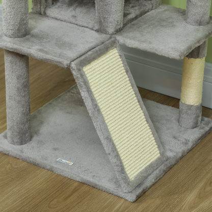 Pawhut Rascador Para Gatos Altura 138 Cm Con Postes De Sisal Hamacas Gris Claro_4