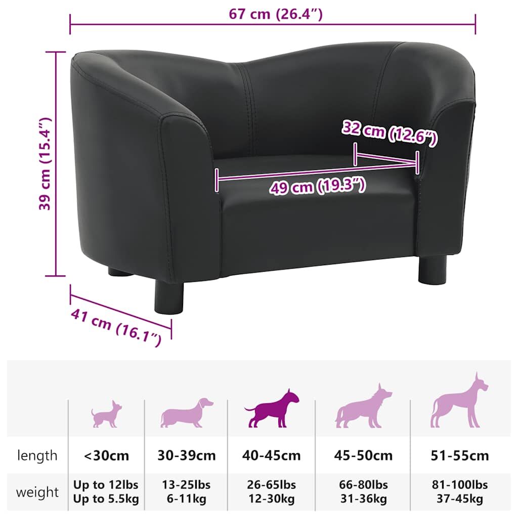 Vidaxl Sofá Para Perros Cuero Sintético Negro 67x41x39 Cm_2