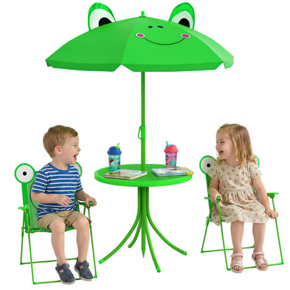 Outsunny Mesa Y Sillas Infantil De Jardín Plegable Con Sombrilla Ajustable Verde_0