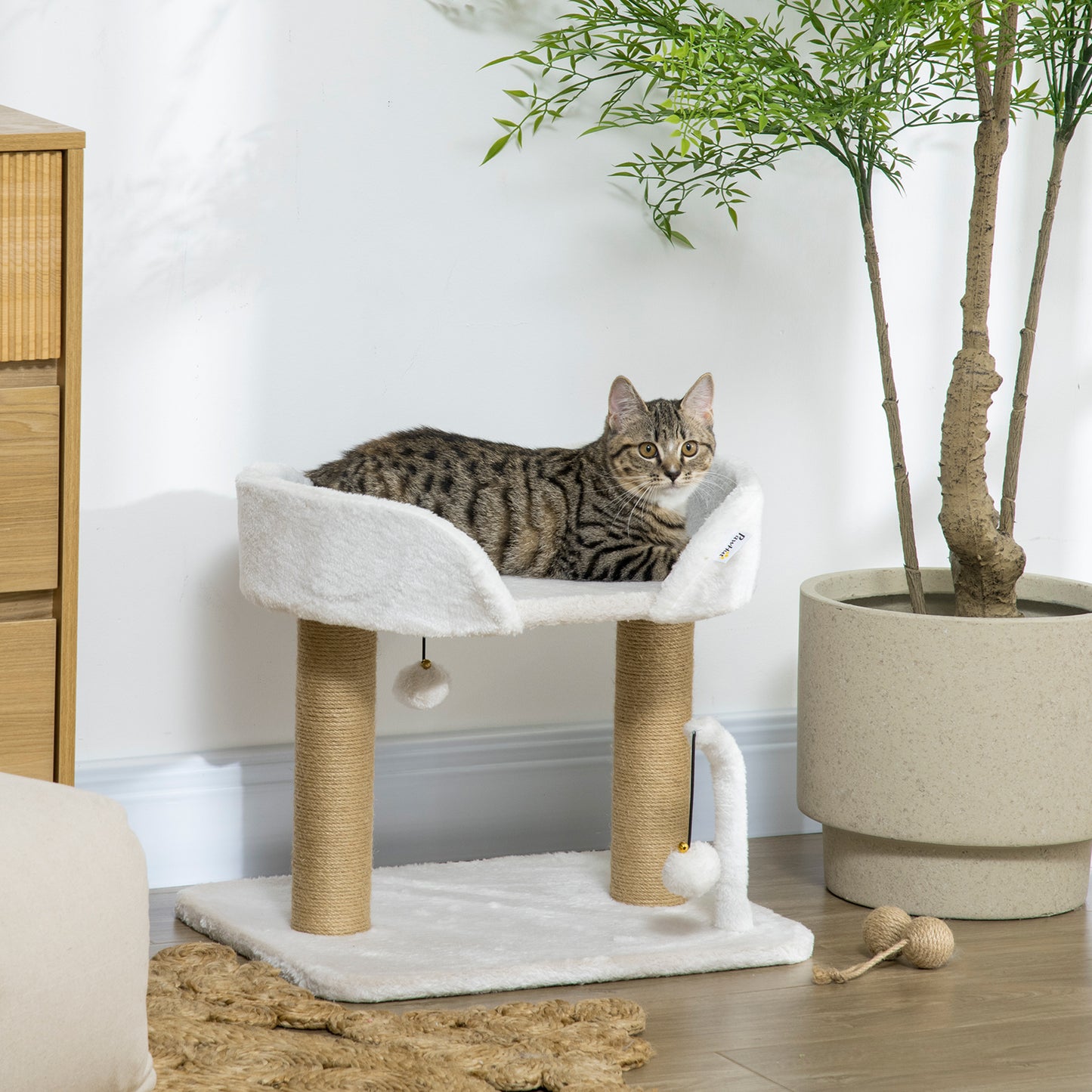 Pawhut Árbol Rascador Para Gatos Pequeños Altura 42 Cm 48x38x42 Cm Blanco_1