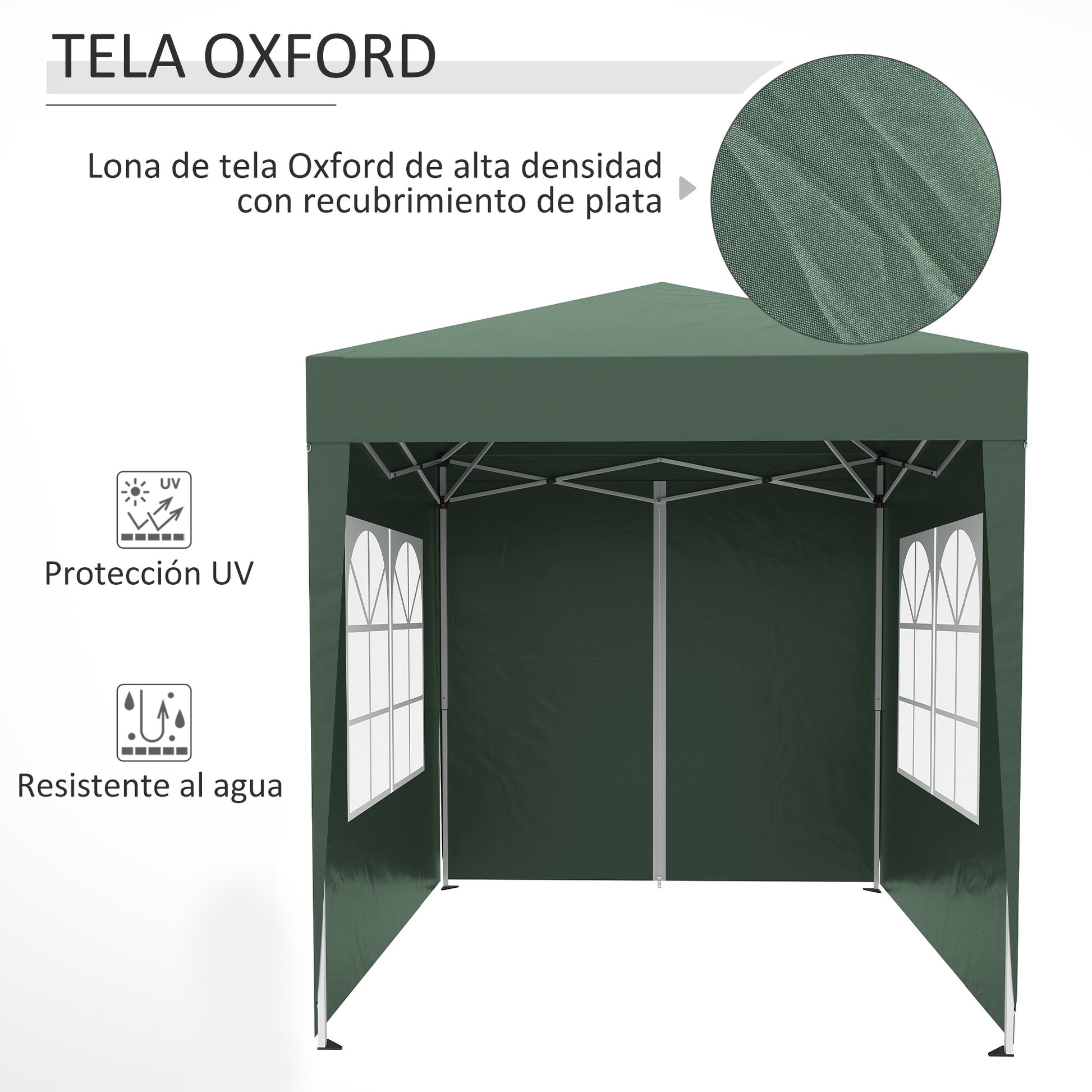 Outsunny Carpa Plegable 2x2m Exterior Con 4 Paredes Y Bolsa De Transporte Verde_5