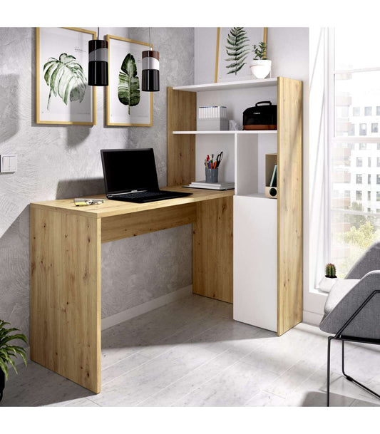 Mesa De Despacho Roc Con Estanteria 1 Puerta Acabado Blanco Nordic 138.5 Cm(alto)110.6 Cm(ancho)81.8 Cm(fondo)_0