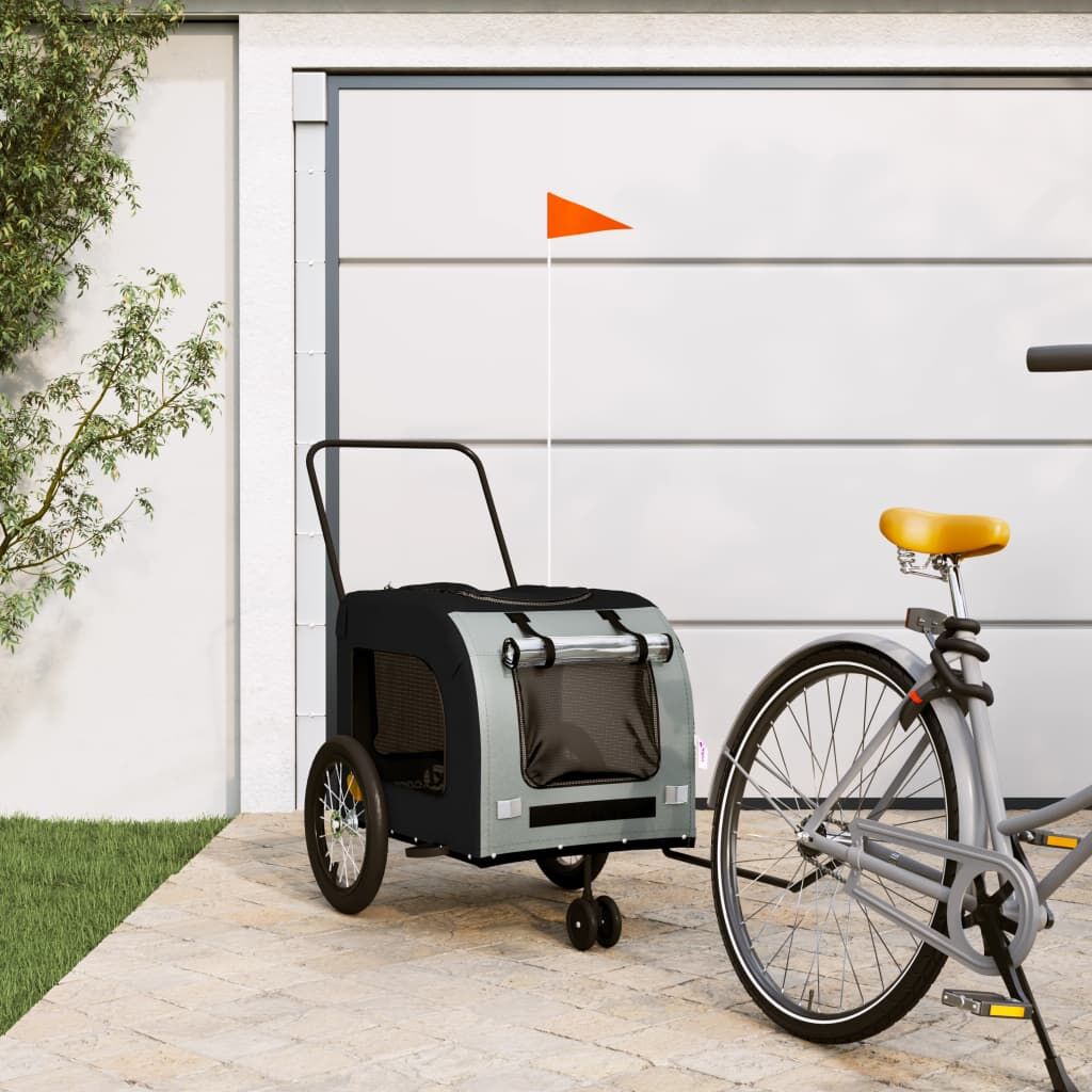 Vidaxl Remolque Bicicleta Para Mascotas Hierro Tela Oxford Negro Gris_1