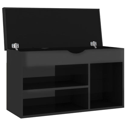 Vidaxl Vi Banco Zapatero Con Cojín Madera De Ingeniería Negro Brillo_3