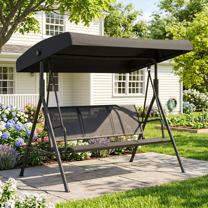 Outsunny Columpio De Jardín De 3 Plazas Techo Ajustable 175x118x159 Cm Negro_3