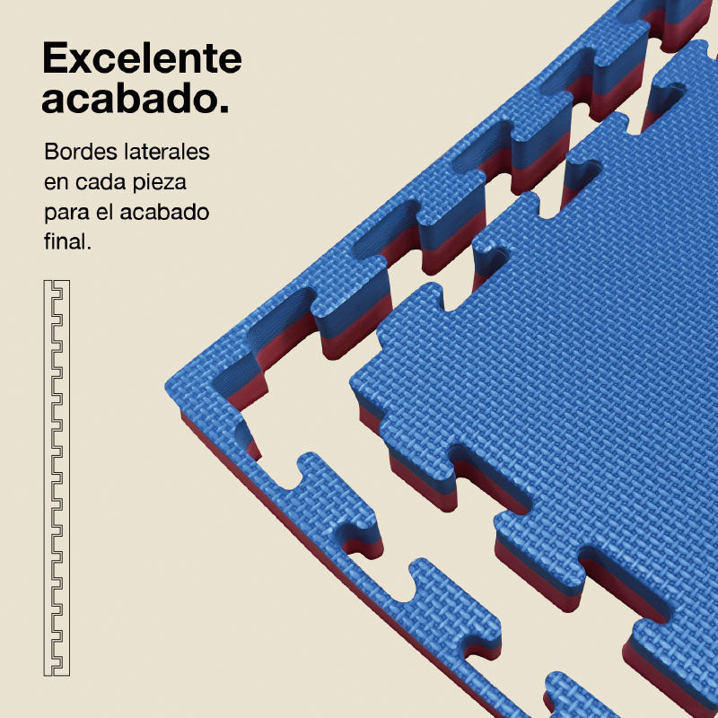 Tatami Puzzle 4cm 100x100cm, Pack 4 Unidades – Superficie T Azul/rojo Jowy_2