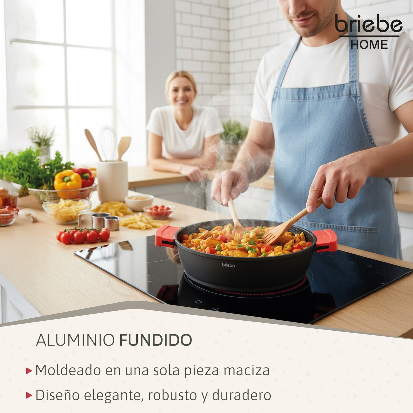 Briebe Cacerola Baja Cocina Inducción Antiadherente Titanio, Cazuela 32cm, Aluminio Fundido Sin Pfoa, Black Titanium_3