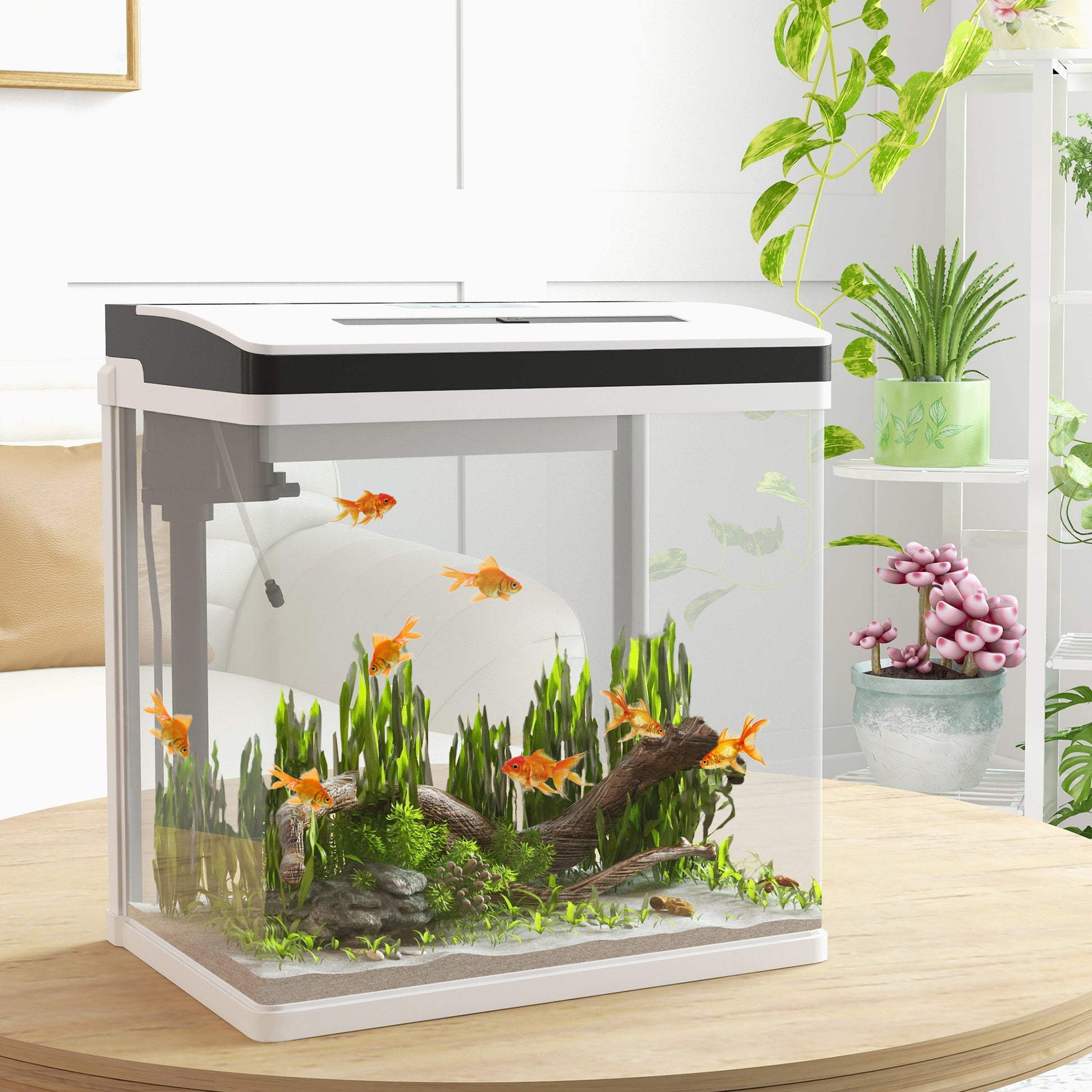 Pawhut Acuario De Cristal 28l Con Sistema De Filtro Luz Led 38x26x39,5 Cm Blanco_1