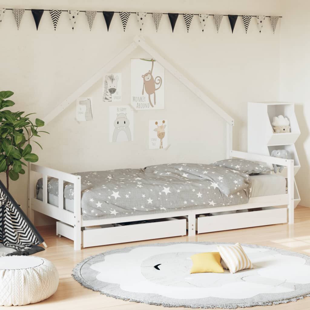 Vidaxl Estructura Cama Niños Con Cajones Madera Pino Blanco 90x200 Cm_1