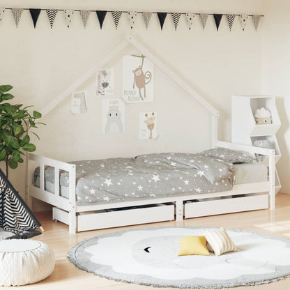 Vidaxl Estructura Cama Niños Con Cajones Madera Pino Blanco 90x200 Cm_1