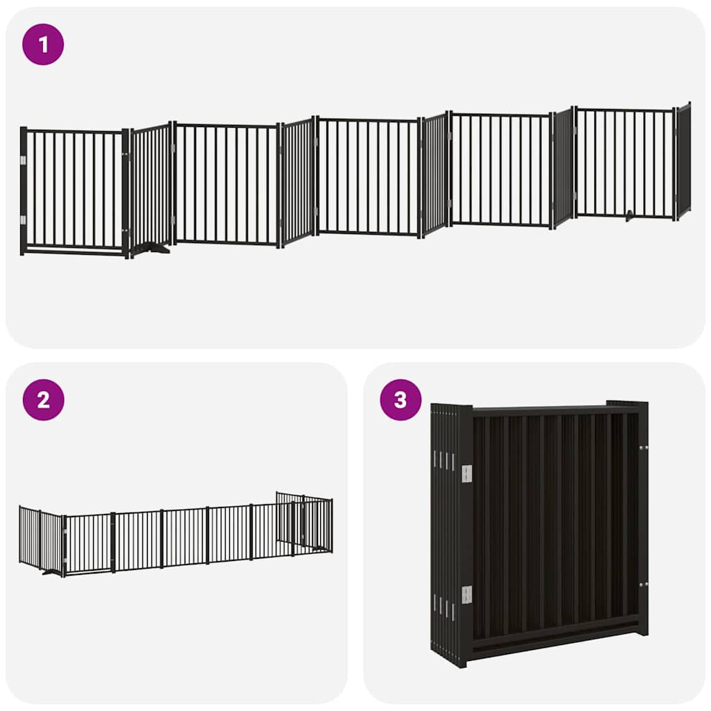 Vidaxl Puerta De Perros Plegable 10 Paneles Madera Álamo Negra 800 Cm_4