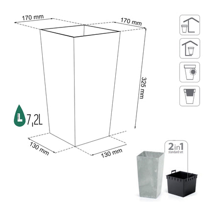Maceta Urbi Square Beton Effect 7,2l., Con Depósito, Dimensiones (mm) 170x170x325, Color Hormigón_2