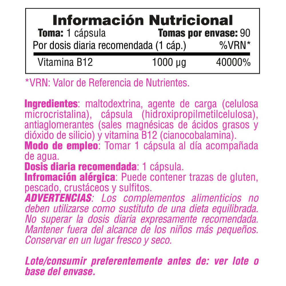 Vitamina B12 1000μg - 90 Cápsulas Vegetales - Vitamina B - Smart Supplements_4