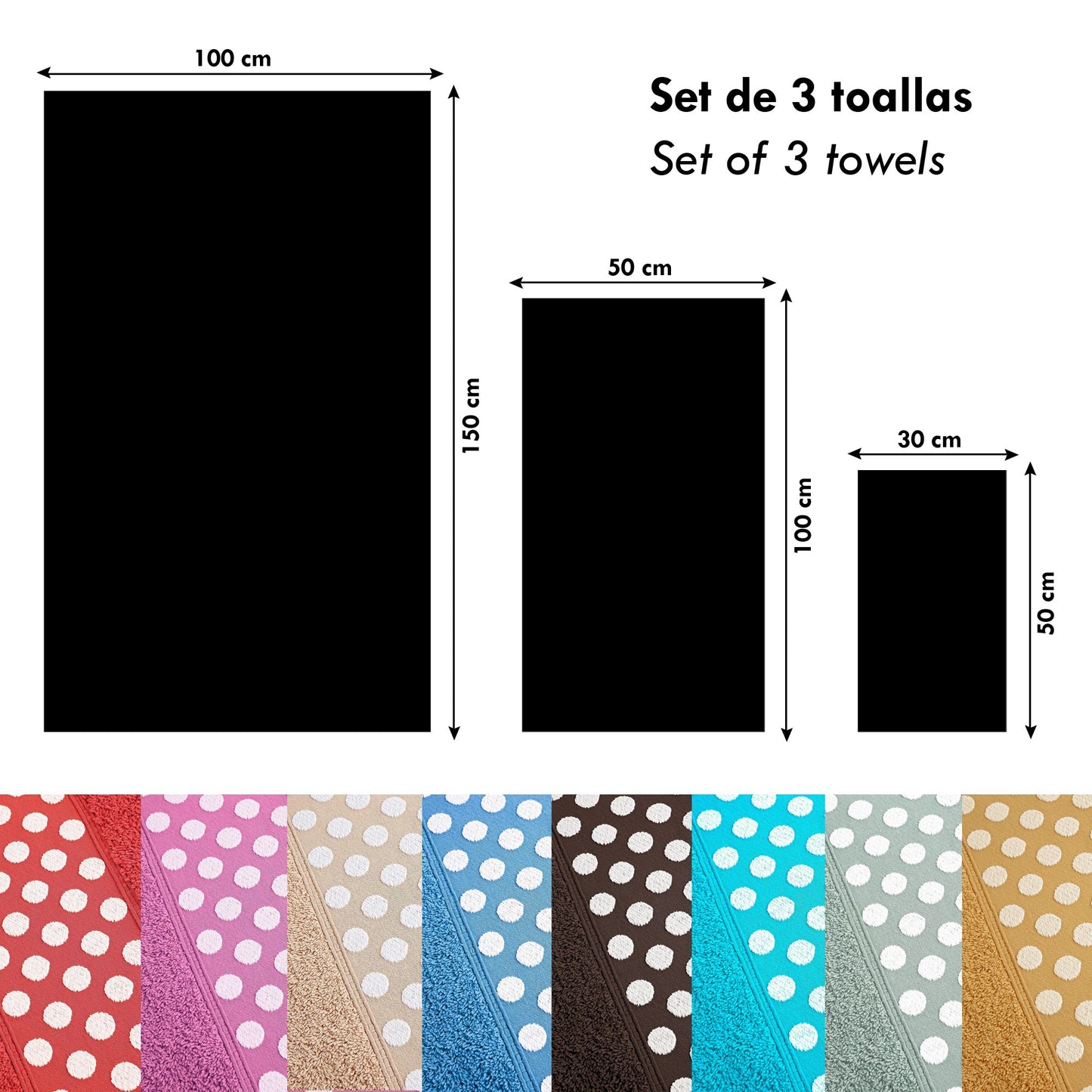 Juego De 3 Toallas De Baño De Algodón De Rizo 450 Gr/m2, De 50x30; 100x50; 150x100 Cm., Color Fucsia_2