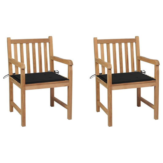 Vidaxl Sillas De Jardín 2 Uds Madera Maciza De Teca Con Cojines Negros_0