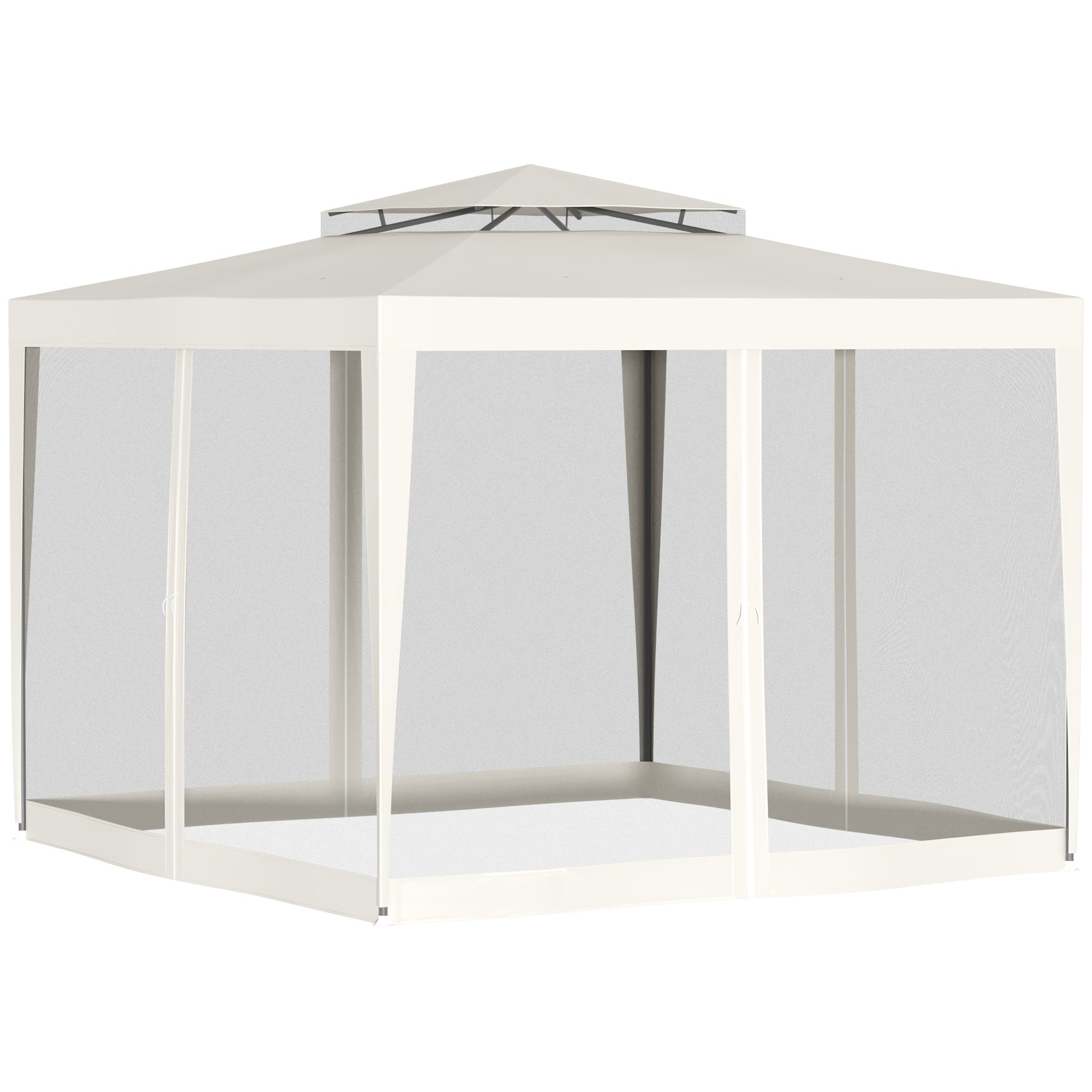 Outsunny Carpa De Jardín 3x3 M Con 4 Mosquiteras Y Techo De Ventilación Beige_4