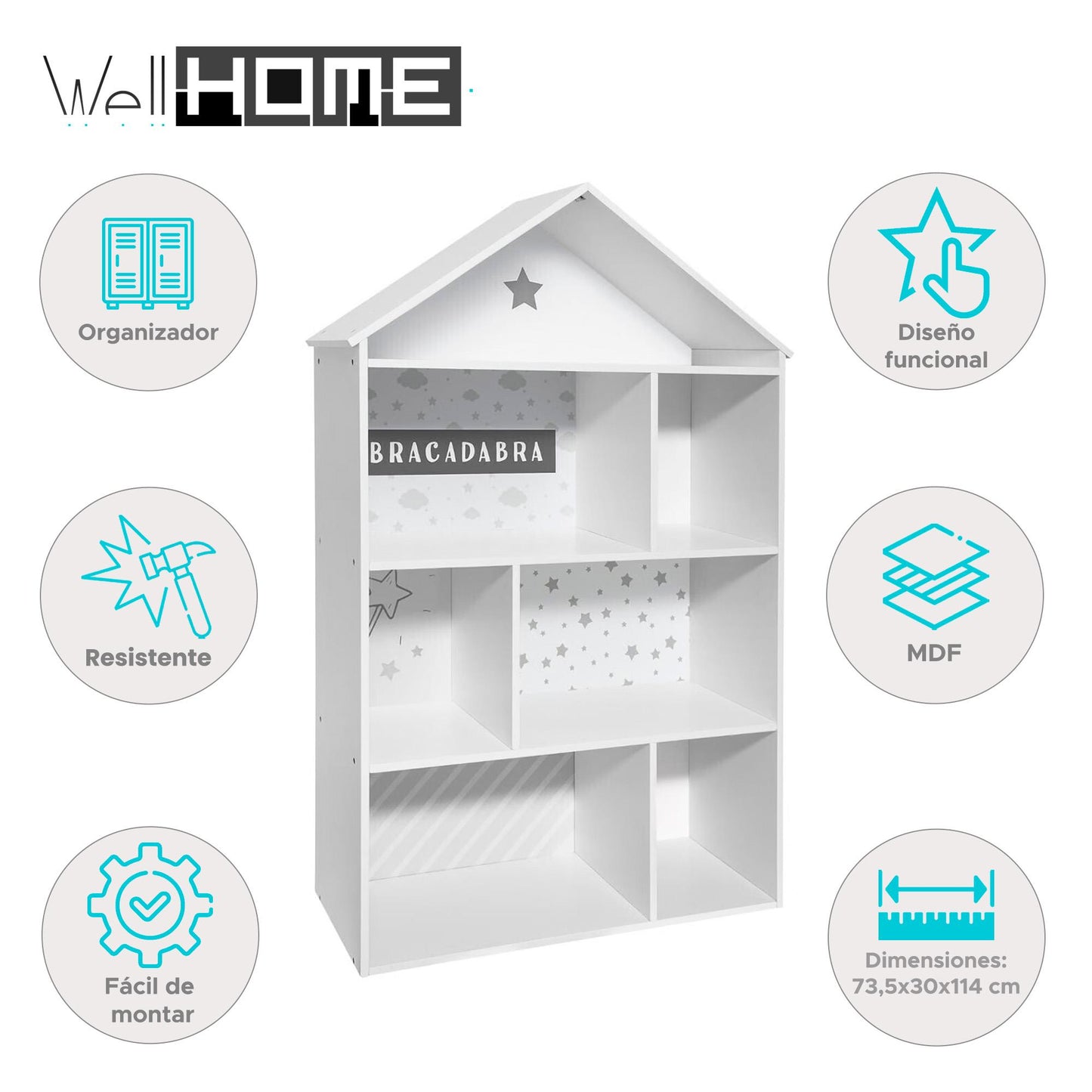 Well Home - Librería Infantil En Forma De Casa Con 7 Espacios Gris Atmosphera._1