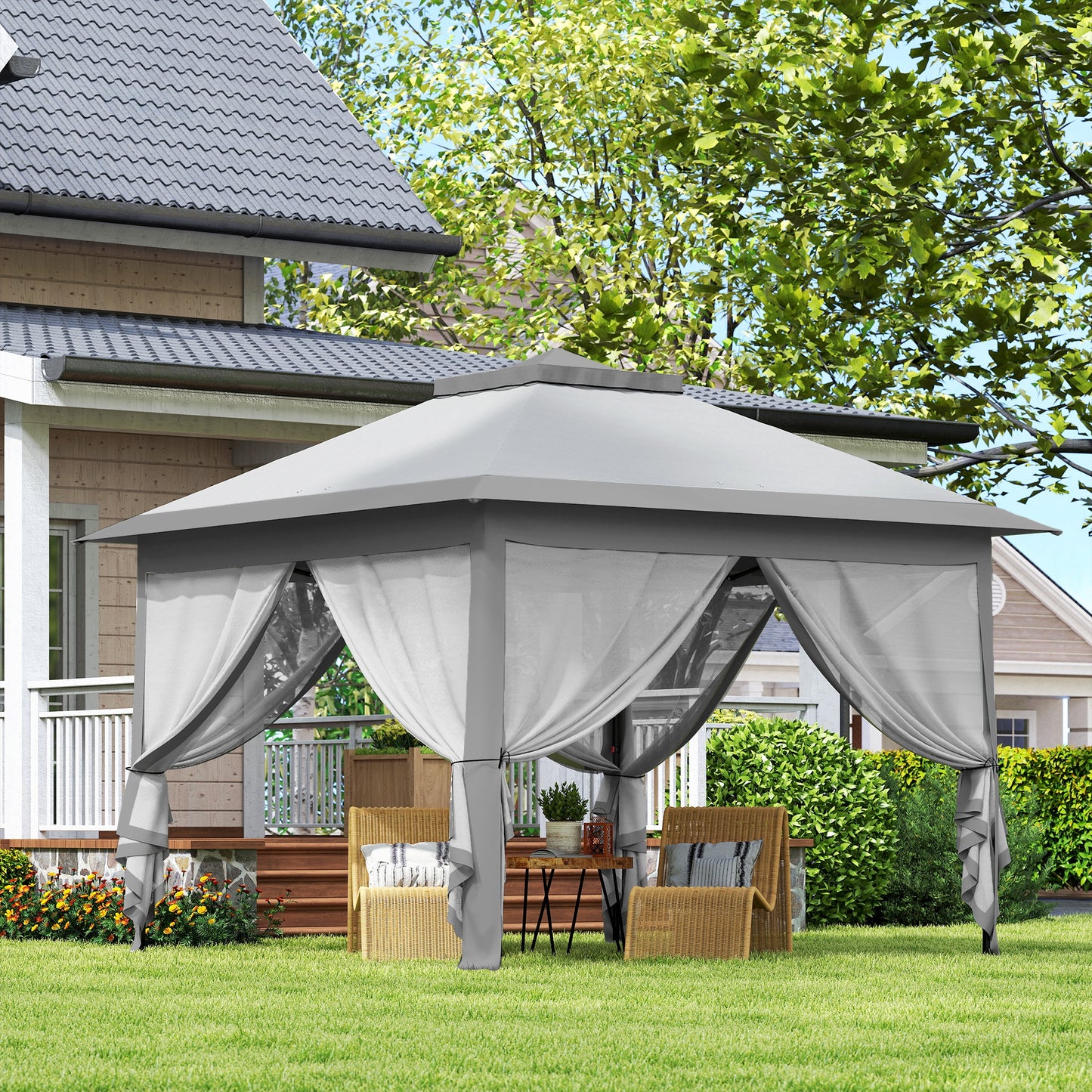Outsunny Carpa Plegable 3,3x3,3 M Con Altura Ajustable Doble Techo Anti-uv Gris_4