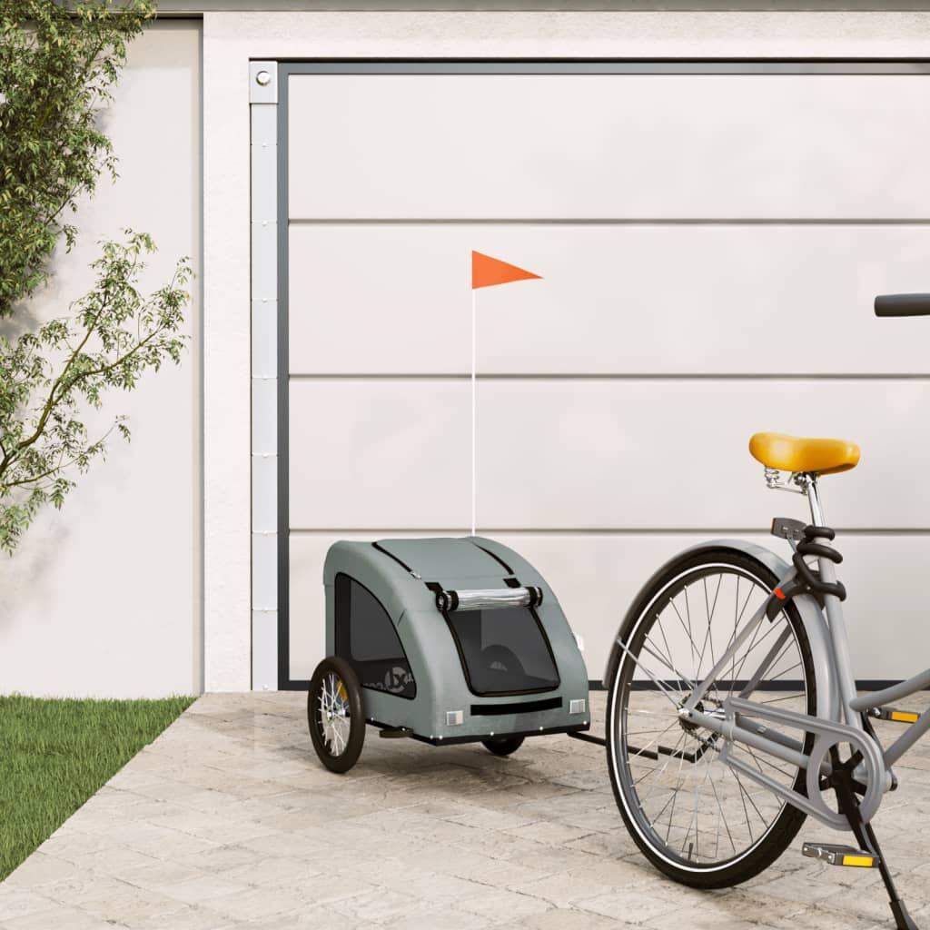 Vidaxl Remolque De Bicicleta Mascotas Hierro Tela Oxford Gris_1