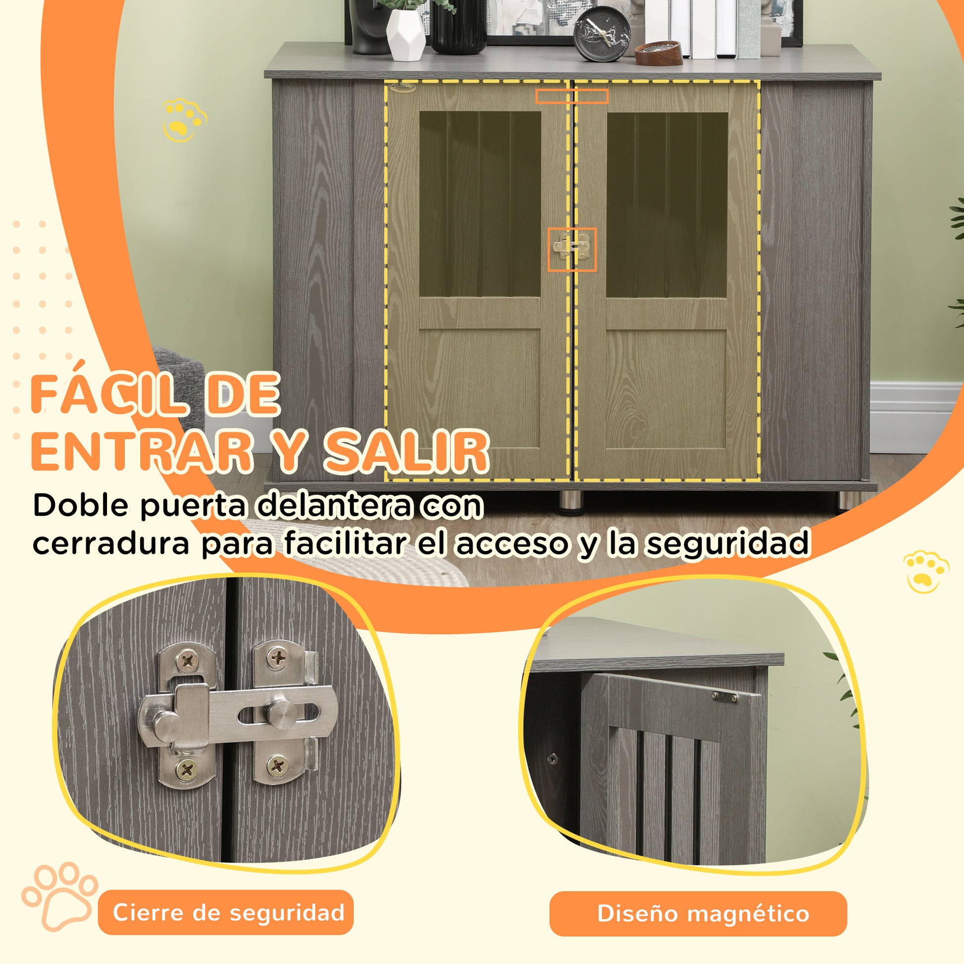 Pawhut Jaula Para Perros Grandes 2 En 1 Mesa Auxiliar Con Patas Ajustables Gris_5