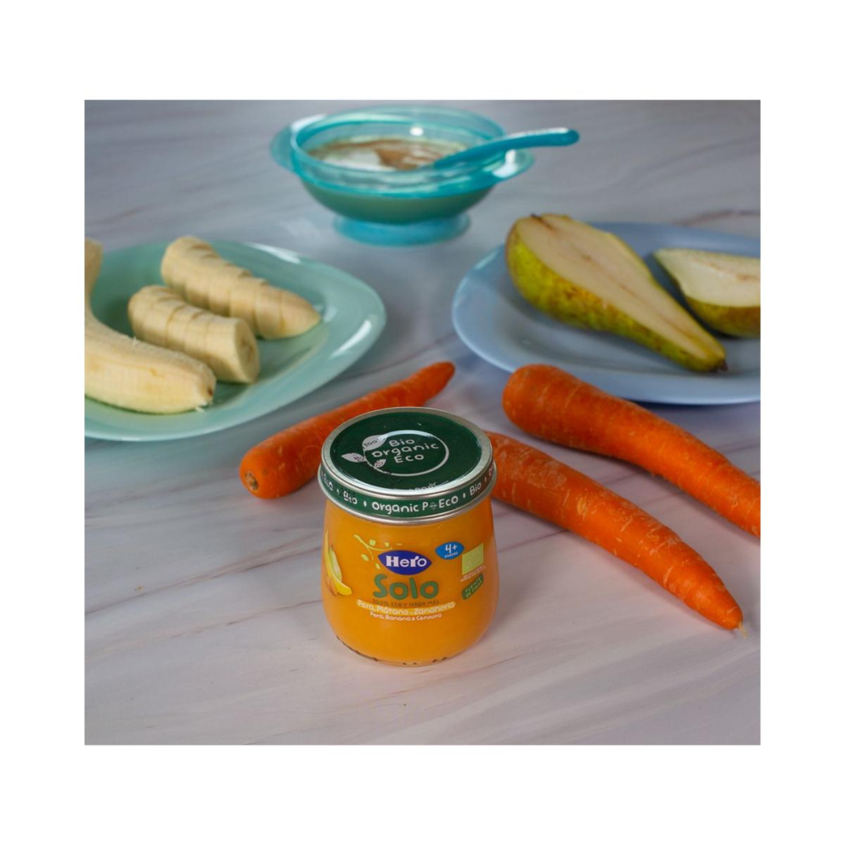 Tarrito de Pera, Plátano y Zanahoria Eco 120 g-Hero Solo