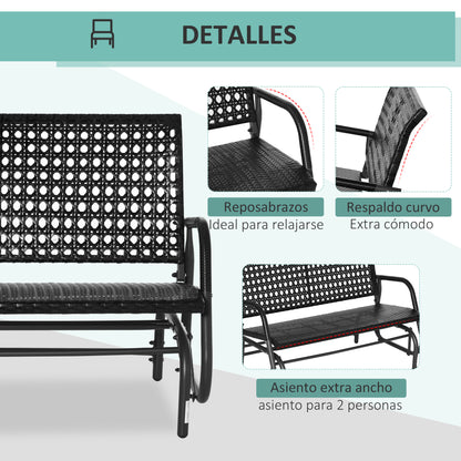 Outsunny Mecedora De Ratán De 2 Plazas Para Jardín Marco De Metal Negro_5