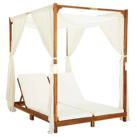 Tumbona Doble Con Cortinas Y Cojines Madera Maciza De Acacia_0