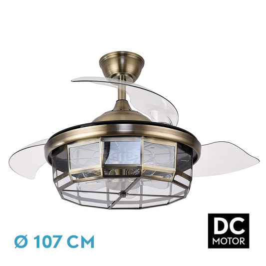 Ventilador Dc Tornado Cuero 5xe27 107d 3aspas Desplegables 6velocidades C/remoto Y Temporizador_0