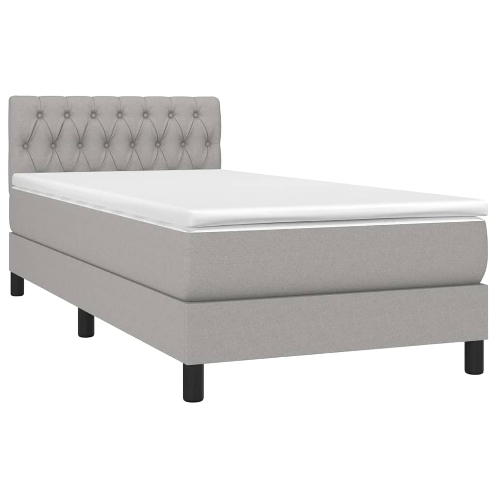 Cama Box Spring Colchón Y Luces Led Tela Gris Claro 100x200 Cm / Vetonek_4