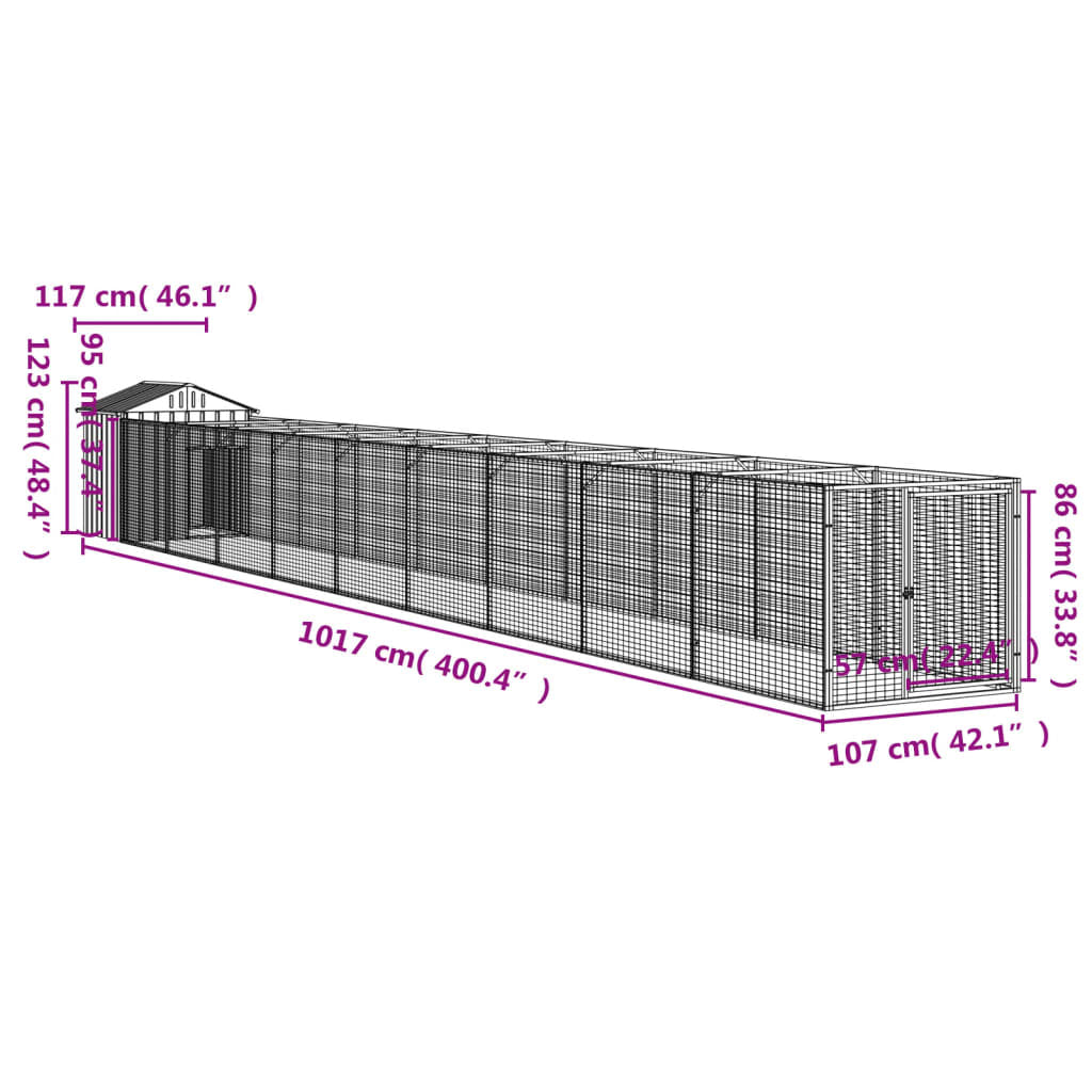 Vidaxl Caseta Perros Con Tejado Acero Galvanizado Gris 117x1017x123 Cm_2