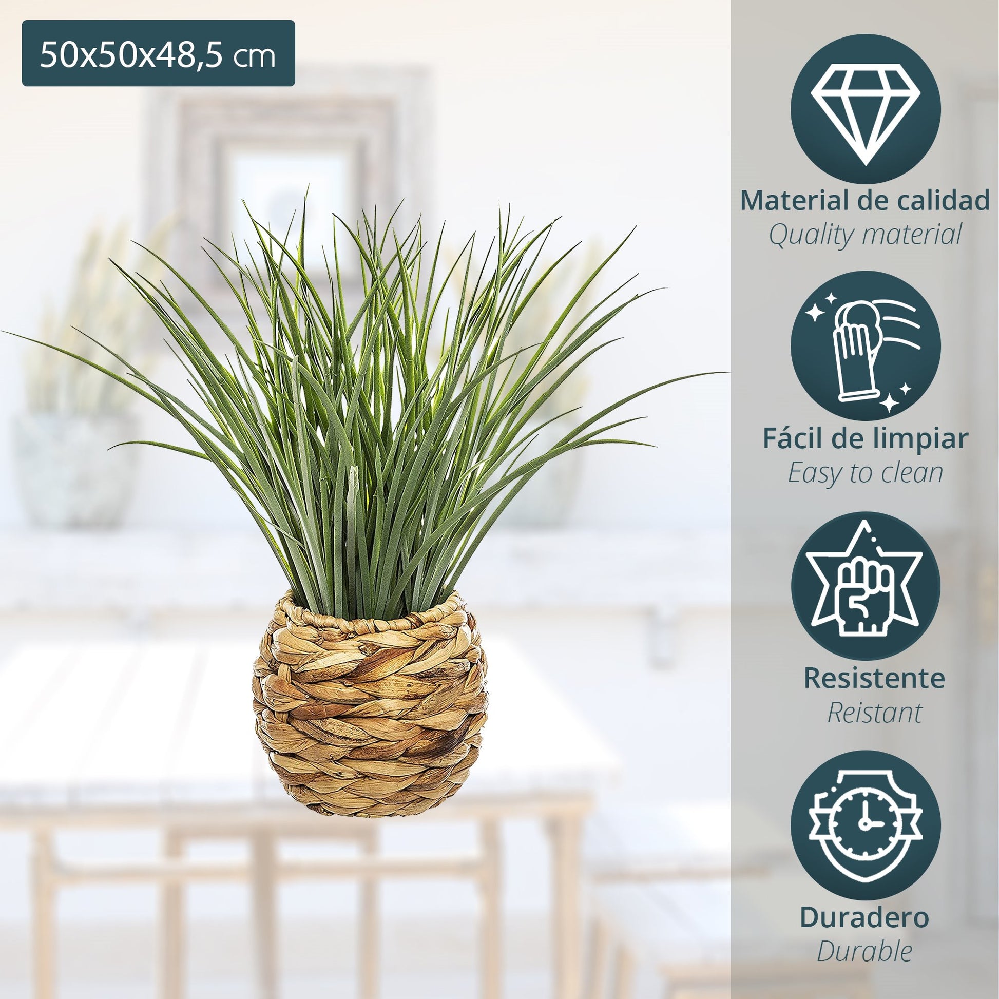 Maceta Decorativa Trenzada De Hojas De Jacinto Y Planta Decorativa L.50 X P.50