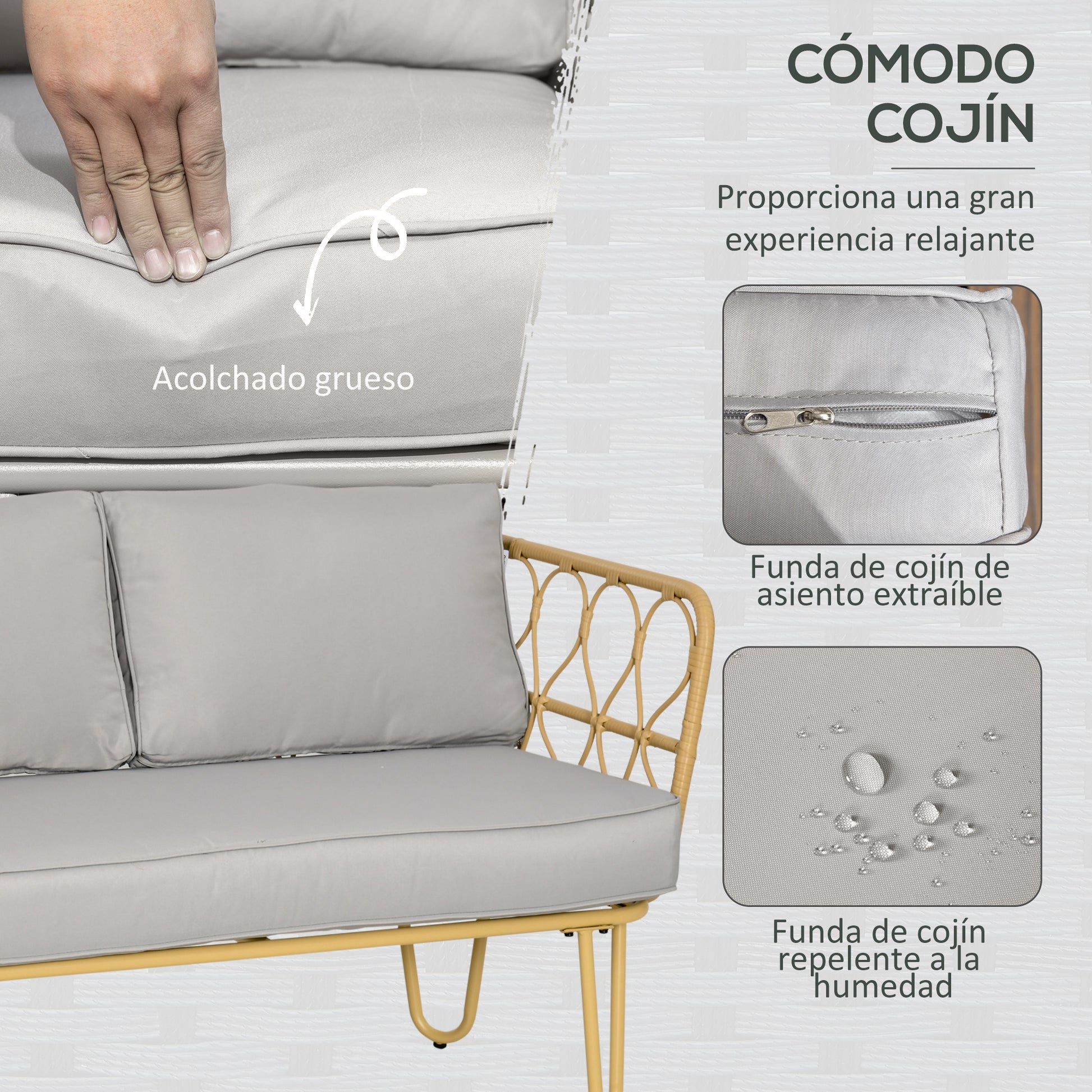 Outsunny Conjunto De Jardín De Ratán Sintético De 4 Piezas Natural Y Gris_3