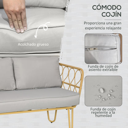 Outsunny Conjunto De Jardín De Ratán Sintético De 4 Piezas Natural Y Gris_3