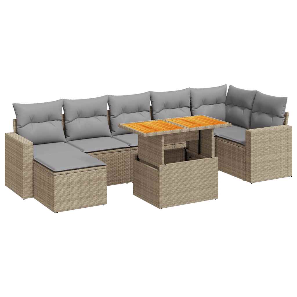 Set De Sofás De Jardín Y Cojines 8 Piezas Ratán Sintético Beige / Vetonek_4